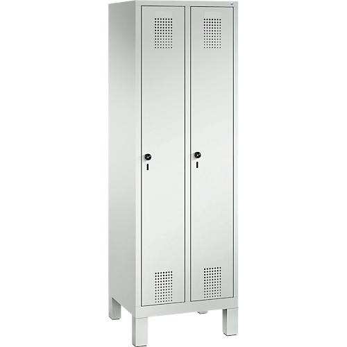 Garderobenspind Evolo S 3000, Stahl, m. Füßen, 2 Abteile m. jew. B 300 mm, Sicherheitsdrehriegelverschluss, lichtgrau RAL 7035/lichtgrau RAL 7035