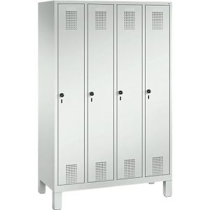 Garderobenspind Evolo S 3000, Stahl, mit Füßen, 4 Abteile mit jeweils B 300 mm, Drehriegel, lichtgrau RAL 7035/lichtgrau RAL 7035