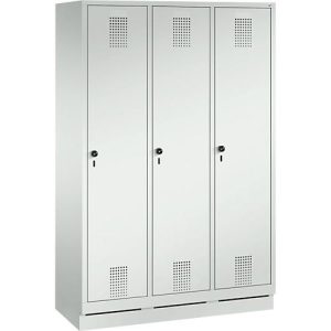 Garderobenspind Evolo S 3000, Stahl, mit Sockel, 3 Abteile mit jeweils B 400 mm, Drehriegel, lichtgrau RAL 7035/lichtgrau RAL 7035