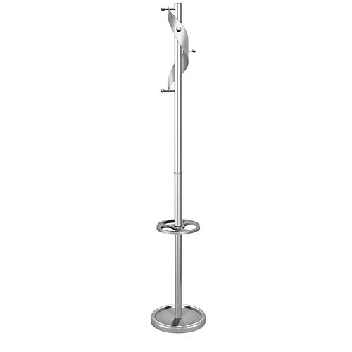Garderobenständer Kerkmann Adria, 5 Haken, Schirmhalter & Tropfmulde, H 1800 x ø 310 mm, Stahl, alusiber