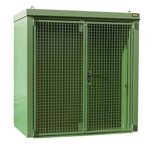 Gasflaschencontainer BAUER GFC-B M1, B 1175 x T 2120 x H 2265, für 28 Gasflaschen, feuerbeständig, abschließbar, grün Gasflaschencontainer BAUER GFC-B M1, B 1175 x T 2120 x H 2265, für 28 Gasflaschen, feuerbeständig, abschließbar, grün