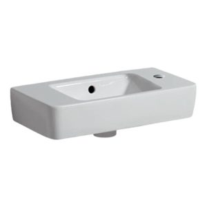 Geberit Handwaschbecken RENOVA COMPACT 500 x 250 mm, mit Überlauf, Ablagefläche links, Hahnloch rechts weiß Geberit Handwaschbecken RENOVA COMPACT 500 x 250 mm, mit Überlauf, Ablagefläche links, Hahnloch rechts weiß