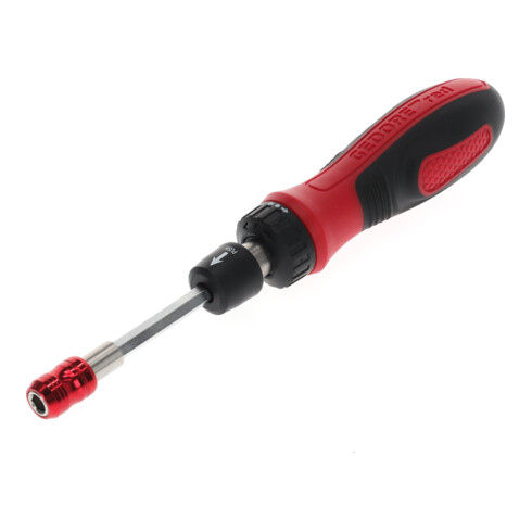 Gedore red Bit-Schraubendreher Ratsche, 1/4'' 6,3 mm 6-kant, Teleskopklinge, Schraubenzieher umschaltbar, R38910000