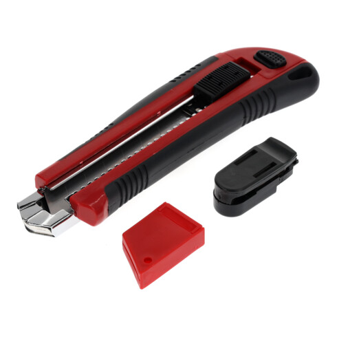 Gedore red Cuttermesser mit 5 Ersatzklingen, 25 mm breit, Abbrechklingen, Gürtelclip, einhand, 175 mm lang, R93200025