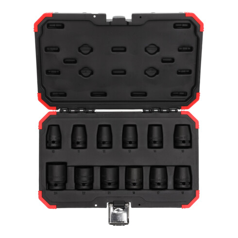 Gedore red Schlagschrauber-Steckschlüssel-Satz, Set 12-tlg, 1/2", 6-kant Nuss, SW 10-24 mm, für KFZ/Auto, R63003012