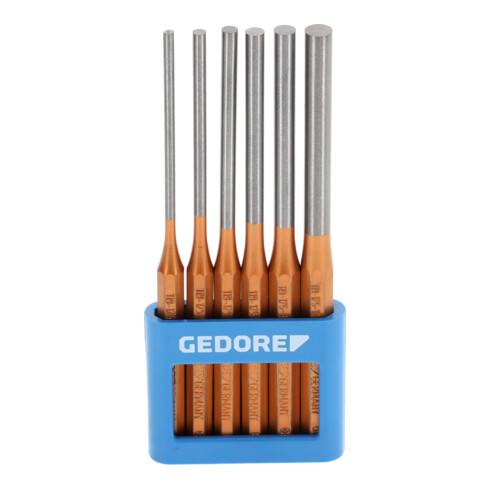 Gedore Splinttreiber-Satz inkl. PVC-Halter, 6-teilig, 3 - 10 mm, lange Form, Stahl/Lackierung, Silber/Kupfer