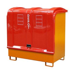 Gefahrstoff-Depot Typ GD-B BAUER, Stahl, L 1460 x B 830 x H 1460 mm, Auffangvolumen 220 Liter, gelborange RAL 2000 Gefahrstoff-Depot Typ GD-B BAUER, Stahl, L 1460 x B 830 x H 1460 mm, Auffangvolumen 220 Liter, gelborange RAL 2000