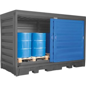 Gefahrstoffdepot asecos, Polyethylen, unterfahrbar, B 3200 x T 1740 x H 2170, für 8 Fässer à 200 l Gefahrstoffdepot asecos, Polyethylen, unterfahrbar, B 3200 x T 1740 x H 2170, für 8 Fässer à 200 l