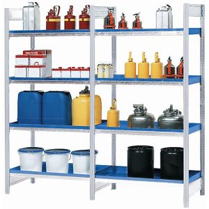 Gefahrstoffregal asecos RWW 1064, B 1060 x T 640 x H 2000 mm, mit 4 30 l Wannenböden aus lackiertem Stahl Gefahrstoffregal asecos RWW 1064, B 1060 x T 640 x H 2000 mm, mit 4 30 l Wannenböden aus lackiertem Stahl