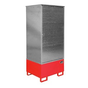 Gefahrstoffschrank BAUER GS-1, Stahlblech, unterfahrbar, für 1 x 200 l Fass, B 840 x T 690 x H 1930 mm, rot Gefahrstoffschrank BAUER GS-1, Stahlblech, unterfahrbar, für 1 x 200 l Fass, B 840 x T 690 x H 1930 mm, rot