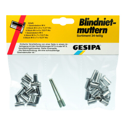 Gesipa Blindnietmuttern-Sortiment (34-teilig)