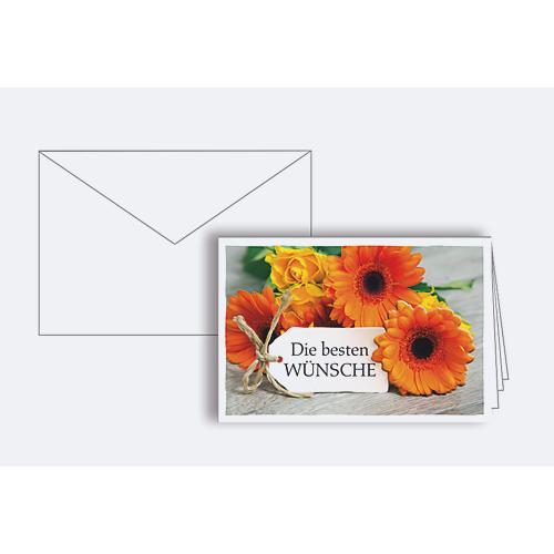 Glückwunschkarte Korsch, 'Die besten Wünsche', orange Gerbera, Blindprägung, weißes Kuvert, 10 Stück, DIN B6, L 170 x H 115 mm