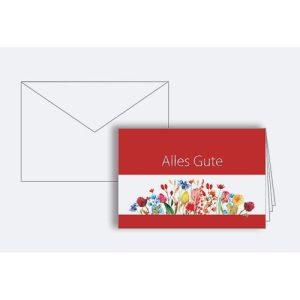 Glückwunschkarte Korsch, Schriftzug ‚Alles Gute‘, bunte Blumen, weißes Kuvert, Silberfolienprägung, 10 Stück, DIN B6, L 170 x H 115 mm Glückwunschkarte Korsch, Schriftzug ‚Alles Gute‘, bunte Blumen, weißes Kuvert, Silberfolienprägung, 10 Stück, DIN B6, L 170 x H 115 mm