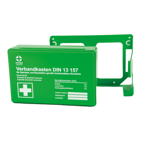 Gramm Medical Betriebsverbandkasten MINI + Wandhalterung, grün, DIN 13 157