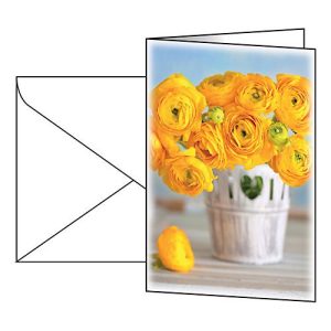 Grußkarte Sigel „Ranunculus“, Format B6, 115 x 170 mm, mit weißen & gummierten Umschlägen, gelb, FSC®-Glanzkarton, 10 Stück Grußkarte Sigel „Ranunculus“, Format B6, 115 x 170 mm, mit weißen & gummierten Umschlägen, gelb, FSC®-Glanzkarton, 10 Stück
