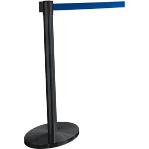 Gurtpfosten GLA45, inkl. Bodenteller ø 320 mm & Gurtkassette 2,3 m Auszug, H 955 mm, Metall, schwarz, Gurt blau Gurtpfosten GLA45, inkl. Bodenteller ø 320 mm & Gurtkassette 2,3 m Auszug, H 955 mm, Metall, schwarz, Gurt blau