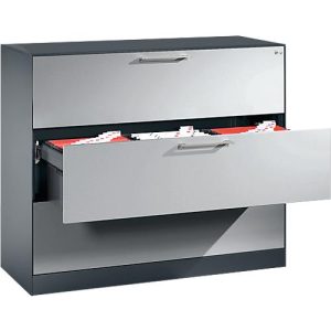 Hängeregistraturschrank ASISTO C 3000, 3 Schubladen, 3-bahnig, B 1200 mm, anthrazit/alusilber Hängeregistraturschrank ASISTO C 3000, 3 Schubladen, 3-bahnig, B 1200 mm, anthrazit/alusilber