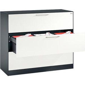 Hängeregistraturschrank ASISTO C 3000, 3 Schubladen, 3-bahnig, B 1200 mm, anthrazit/weiß Hängeregistraturschrank ASISTO C 3000, 3 Schubladen, 3-bahnig, B 1200 mm, anthrazit/weiß