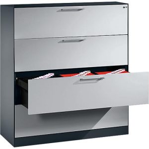 Hängeregistraturschrank ASISTO C 3000, 4 Schubladen, 3-bahnig, B 1200 mm, anthrazit/alusilber Hängeregistraturschrank ASISTO C 3000, 4 Schubladen, 3-bahnig, B 1200 mm, anthrazit/alusilber