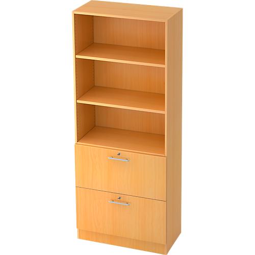 Hängeregistraturschrank JENA, 5 OH, B 800 mm, 2 Schubladen, abschließbar, Buche-Dekor