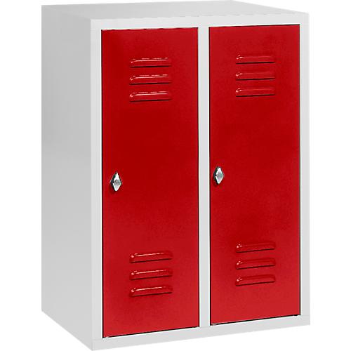 Halbhoher Kleiderspind, 2 Abteile, 300 mm, Drehriegelverschluss, lichtgrau/feuerrot