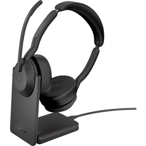 Headset Jabra Evolve2 55 link380c Stereo, mit Ladestation, Reichweite bis 30 m, bis 10 h, UC-optimiert, schwarz