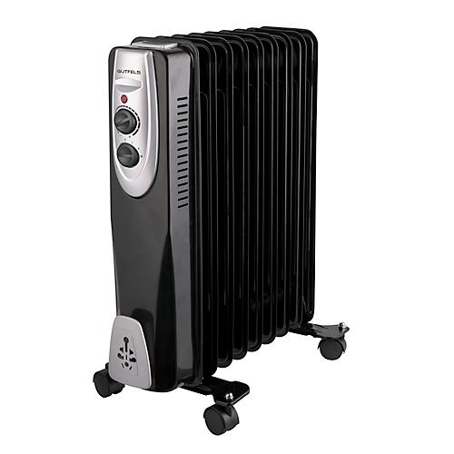 Heizgerät Gutfels HR 32009 sw, 800/1200/2000 W, 3 Stufen, 9 Rippen, Tragegriff, Thermostat, Transportrollen, B 410 x T 230 x H 540 mm, schwarz