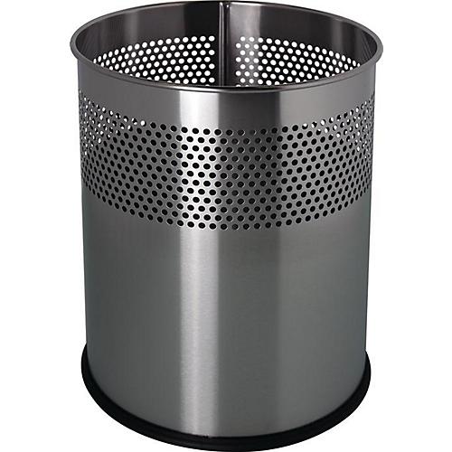 HELIT Papierkorb rund 15L, Edelstahl silber, H 321 x Ø 255 mm, luftdurchlässiges Lochraster