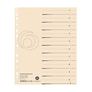 herlitz® Trennblätter, A4, Recycling-Karton, Eurolochung, Registeraufdruck, chamoisgelb, 10 Stück herlitz® Trennblätter, A4, Recycling-Karton, Eurolochung, Registeraufdruck, chamoisgelb, 10 Stück