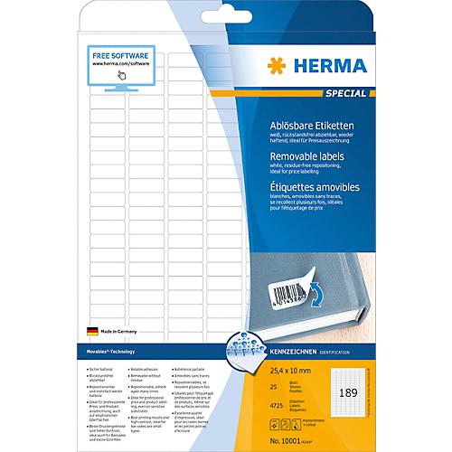 Herma ablösbare Etiketten Nr. 10001 auf DIN A4-Blättern, 4725 Etiketten, 25 Bogen