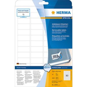 Herma ablösbare Etiketten Nr. 10003 auf DIN A4-Blättern, 2000 Etiketten, 25 Bogen Herma ablösbare Etiketten Nr. 10003 auf DIN A4-Blättern, 2000 Etiketten, 25 Bogen