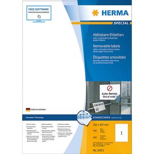Herma ablösbare Etiketten Nr. 10315 auf DIN A4-Blättern, 100 Etiketten, 100 Bogen Herma ablösbare Etiketten Nr. 10315 auf DIN A4-Blättern, 100 Etiketten, 100 Bogen