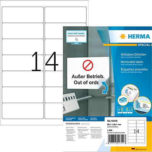 Herma Adressetiketten Special Nr. 10310, 99,1 x 38,1 mm, selbstklebend, ablösbar, bedruckbar, weiß, 1400 Stück auf 100 Blatt
