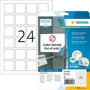 Herma Etiketten Nr. 10108, 40 x 40 mm, quadratisch, ablösbar, selbstklebend, sichere Haftung, Papier, weiß, 600 Stück Herma Etiketten Nr. 10108, 40 x 40 mm, quadratisch, ablösbar, selbstklebend, sichere Haftung, Papier, weiß, 600 Stück