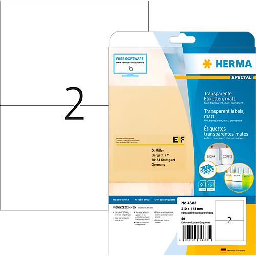 Herma Folienetiketten Special Nr. 4683, 210 x 148 mm, wetterfest, bedruckbar, permanent, transparent, 50 Stück