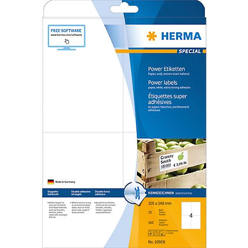 Herma Power-Etiketten Nr. 10909 auf DIN A4-Blättern, 100 Etiketten, 25 Bogen