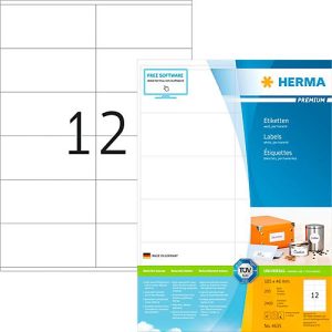 Herma Premium-Adressetiketten Nr. 4635, 105 x 48 mm, selbstklebend, permanenthaftend, bedruckbar, Papier, weiß, 2400 Stück auf 200 Blatt Herma Premium-Adressetiketten Nr. 4635, 105 x 48 mm, selbstklebend, permanenthaftend, bedruckbar, Papier, weiß, 2400 Stück auf 200 Blatt