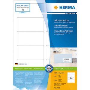 Herma Premium-Adressetiketten Nr. 4666 auf DIN A4-Blättern, 1200 Etiketten, 100 Bogen Herma Premium-Adressetiketten Nr. 4666 auf DIN A4-Blättern, 1200 Etiketten, 100 Bogen