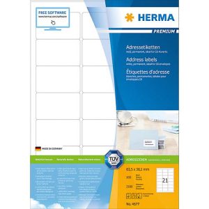 Herma Premium-Adressetiketten Nr. 4677 auf DIN A4-Blättern, 2100 Etiketten, 100 Bogen Herma Premium-Adressetiketten Nr. 4677 auf DIN A4-Blättern, 2100 Etiketten, 100 Bogen