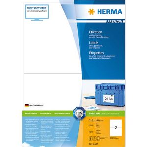 Herma Premium-Etiketten auf A4-Blättern, permanent haftend, 400 Etiketten, 200 Bogen Herma Premium-Etiketten auf A4-Blättern, permanent haftend, 400 Etiketten, 200 Bogen