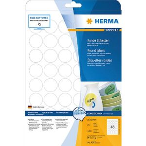 Herma runde Etiketten Nr. 4378 auf DIN A4-Blättern, 1200 Etiketten, 25 Bogen Herma runde Etiketten Nr. 4378 auf DIN A4-Blättern, 1200 Etiketten, 25 Bogen