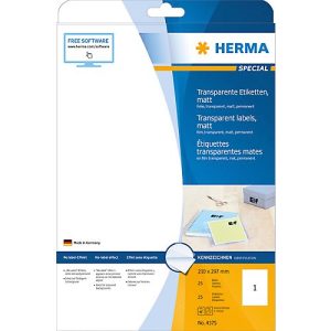 Herma transparente matte Folien-Etiketten auf A4-Blättern, 25 Etiketten, 25 Bogen Herma transparente matte Folien-Etiketten auf A4-Blättern, 25 Etiketten, 25 Bogen
