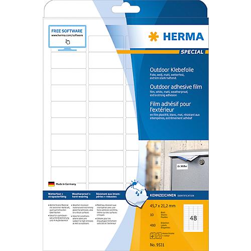 Herma wetterfeste Etiketten Nr. 9531 aus Polyesterfolie, 480 Etiketten, 10 Bogen