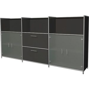 Highboard Toledo, 2 Schübe, 3 Fächer, 3 OH, Glastüren, B 2360 x T 380 mm, anthrazit Highboard Toledo, 2 Schübe, 3 Fächer, 3 OH, Glastüren, B 2360 x T 380 mm, anthrazit