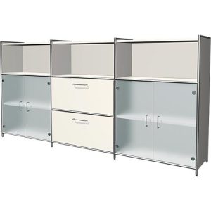 Highboard Toledo, 2 Schübe, 3 Fächer, 3 OH, Glastüren, B 2360 x T 380 mm, weiß Highboard Toledo, 2 Schübe, 3 Fächer, 3 OH, Glastüren, B 2360 x T 380 mm, weiß