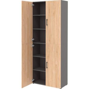 Home Office Aktenschrank TEMPIO, aus Holz, 4 Türen, 6 OH, B 800 x T 340 x H 2130 mm, anthrazit/Hickory Eiche Home Office Aktenschrank TEMPIO, aus Holz, 4 Türen, 6 OH, B 800 x T 340 x H 2130 mm, anthrazit/Hickory Eiche