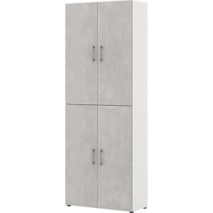 Home Office Aktenschrank TEMPIO, aus Holz, 4 Türen, 6 OH, B 800 x T 340 x H 2130 mm, weiß/Beton Home Office Aktenschrank TEMPIO, aus Holz, 4 Türen, 6 OH, B 800 x T 340 x H 2130 mm, weiß/Beton