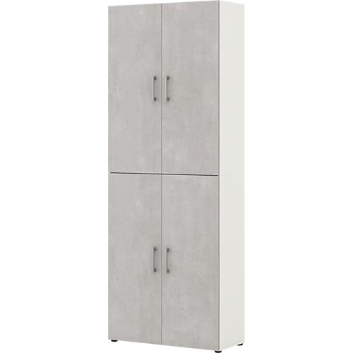 Home Office Aktenschrank TEMPIO, aus Holz, 4 Türen, 6 OH, B 800 x T 340 x H 2130 mm, weiß/Beton