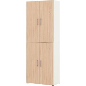 Home Office Aktenschrank TEMPIO, aus Holz, 4 Türen, 6 OH, B 800 x T 340 x H 2130 mm, weiß/Sonoma Eiche Home Office Aktenschrank TEMPIO, aus Holz, 4 Türen, 6 OH, B 800 x T 340 x H 2130 mm, weiß/Sonoma Eiche