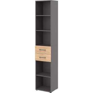Home Office Kombiregal TEMPIO, aus Holz, 2 Einschübe, 6 OH, B 400 x T 330 x H 2130 mm, anthrazit/ Hickory Eiche Home Office Kombiregal TEMPIO, aus Holz, 2 Einschübe, 6 OH, B 400 x T 330 x H 2130 mm, anthrazit/ Hickory Eiche